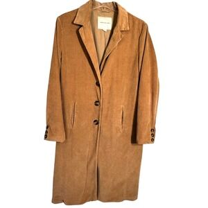 American Eagle Brown Tan Corduroy Long Coat Womens Large Cotton Eclectic Grandpa